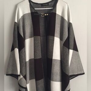 Ivanka Trump Checkered Open Front Sweater - Black and White